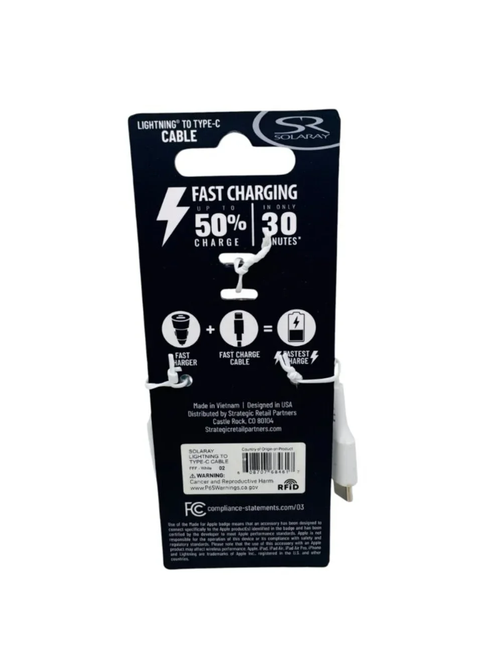 Solaray Fast Charging To Type-C Cable 3 Ft White Fast Charging For iPhone iPad
